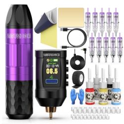 Wormhole Tattoo Gun Kit Wireless Tattoo Machine Kit Complete Tattoo Kit Tattoo Pen Kit Rechargeable Cordless Tattoo Power Supply Portable 1,800mAh 