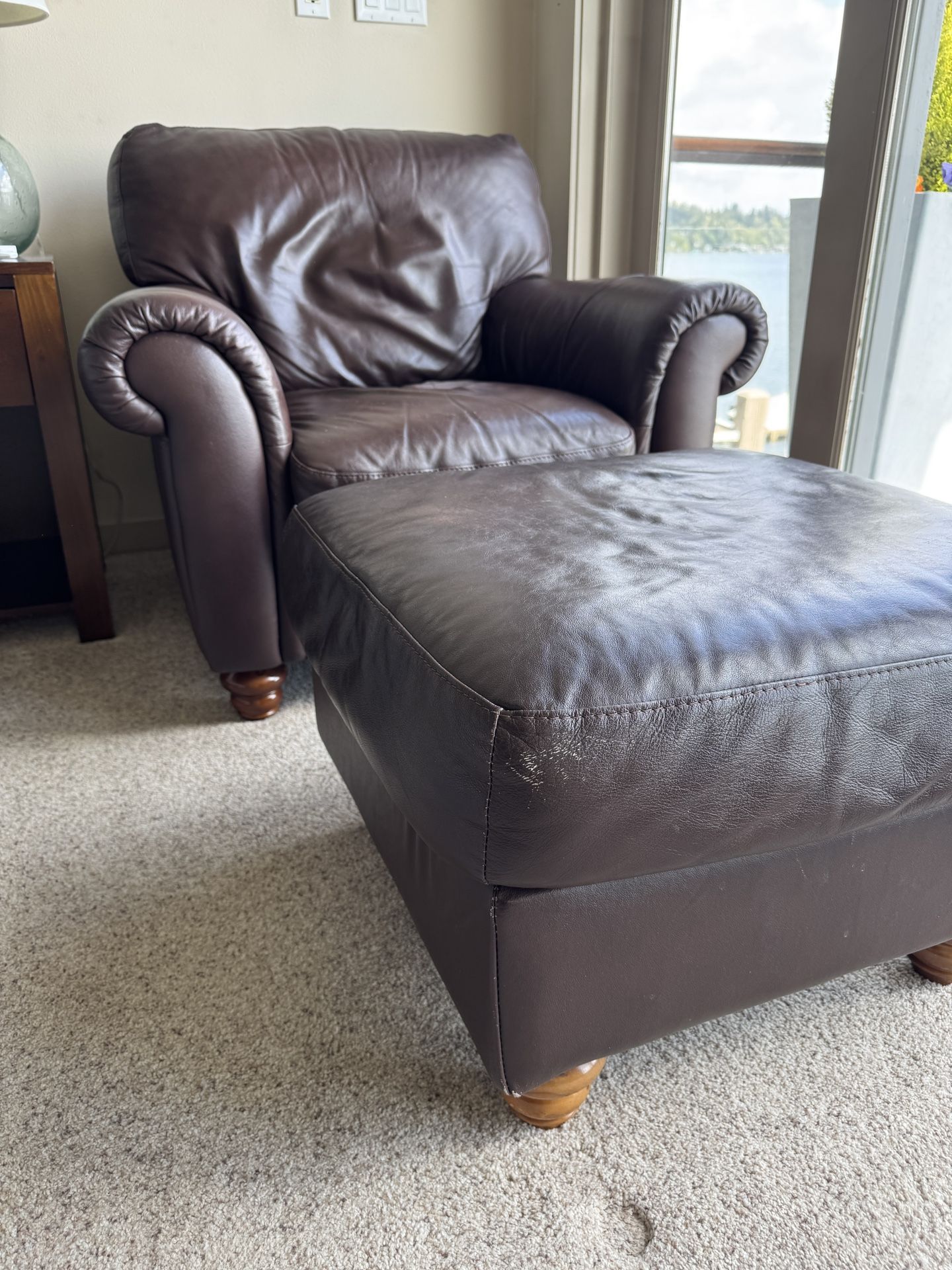 Natuzzi leather Chair And Ottoman