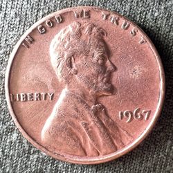 1967 Lincoln Penny No Mint Mark Doubled Die Error "L" & WE Trust" on rim. 