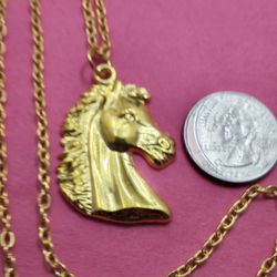 Gold Tone Horse Pendant Necklace 