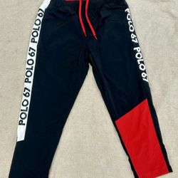 Polo Ralph Lauren "Polo 67" Sport Logo Jogger Pants - Black/Red - Size XL 41381