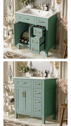 ModernLuxe Assembly Required 30inch Bathroom Vanity with Ceramic Sink Modern Storage Cabinet with Soft Close Doors Deep Drawer and Standard Drawer Sty