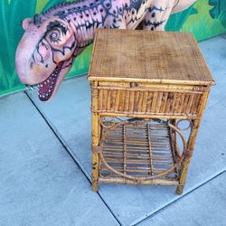 Bamboo Rattan Single Drawer Nightstand / End Table with Cane Woven Top