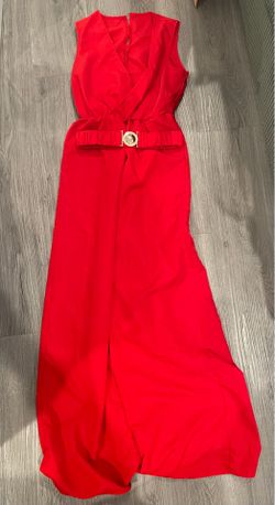 Red SHEIN Sleeveless Maxi Jumpsuit with Belt