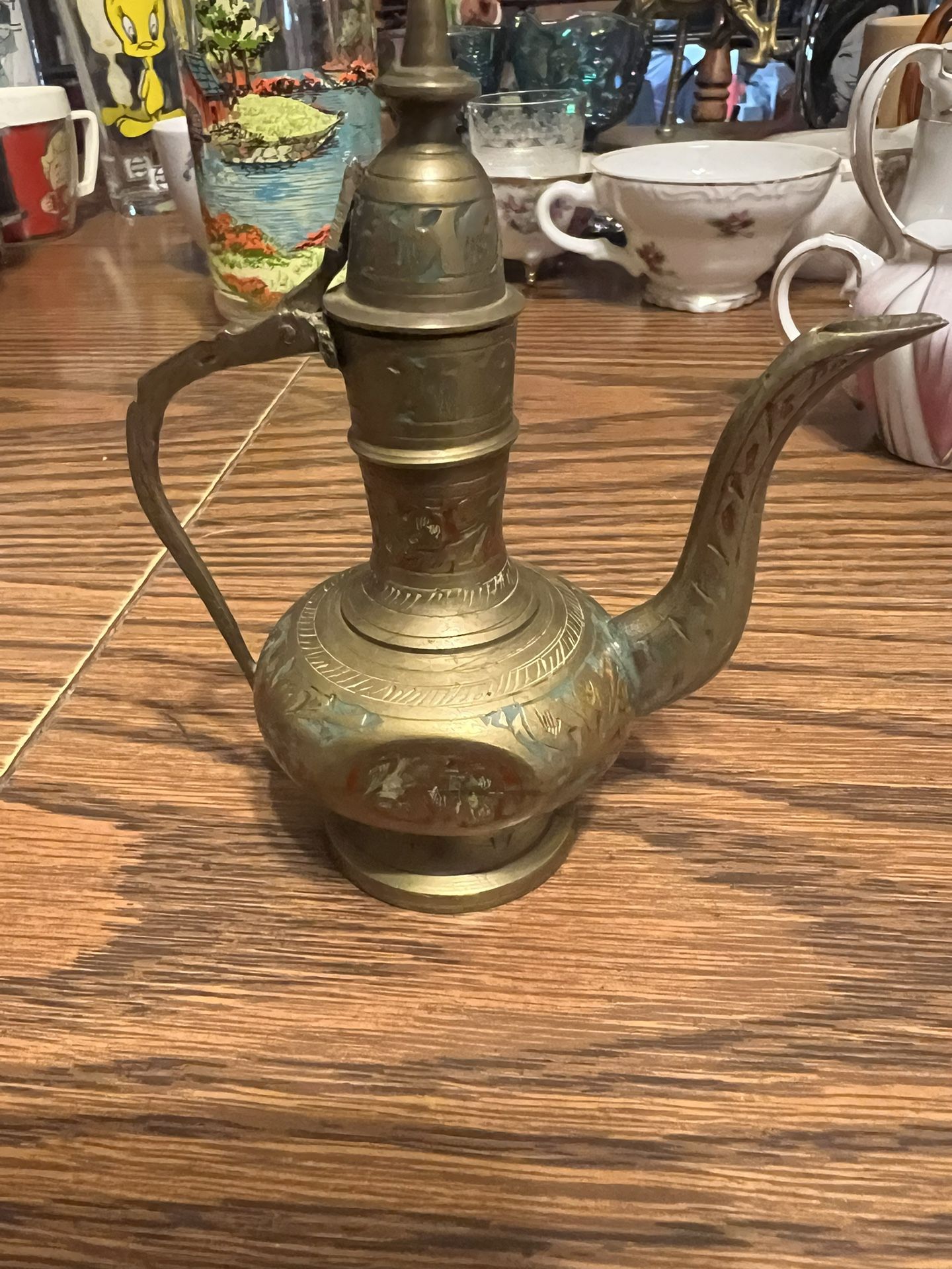 RARE India Brass Aladdin Lamp Genie In Bottle Miniature Pitcher Patina