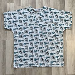 Vintage Florida Marlins All Over Print Scrubs Top. Size XL. Good Condition, See All Pics 