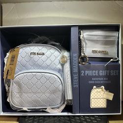 Steven Madden Mini Backpack Purse and Card Case Keychain Gift Set in Blue Glaze