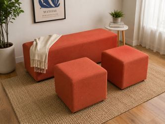 Burnt Orange Bench and Ottoman Set - 3 Pieces