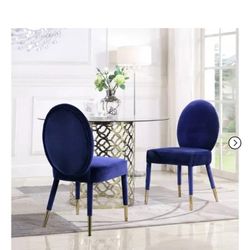 Set of 2 Blue Velvet Dining Chairs  