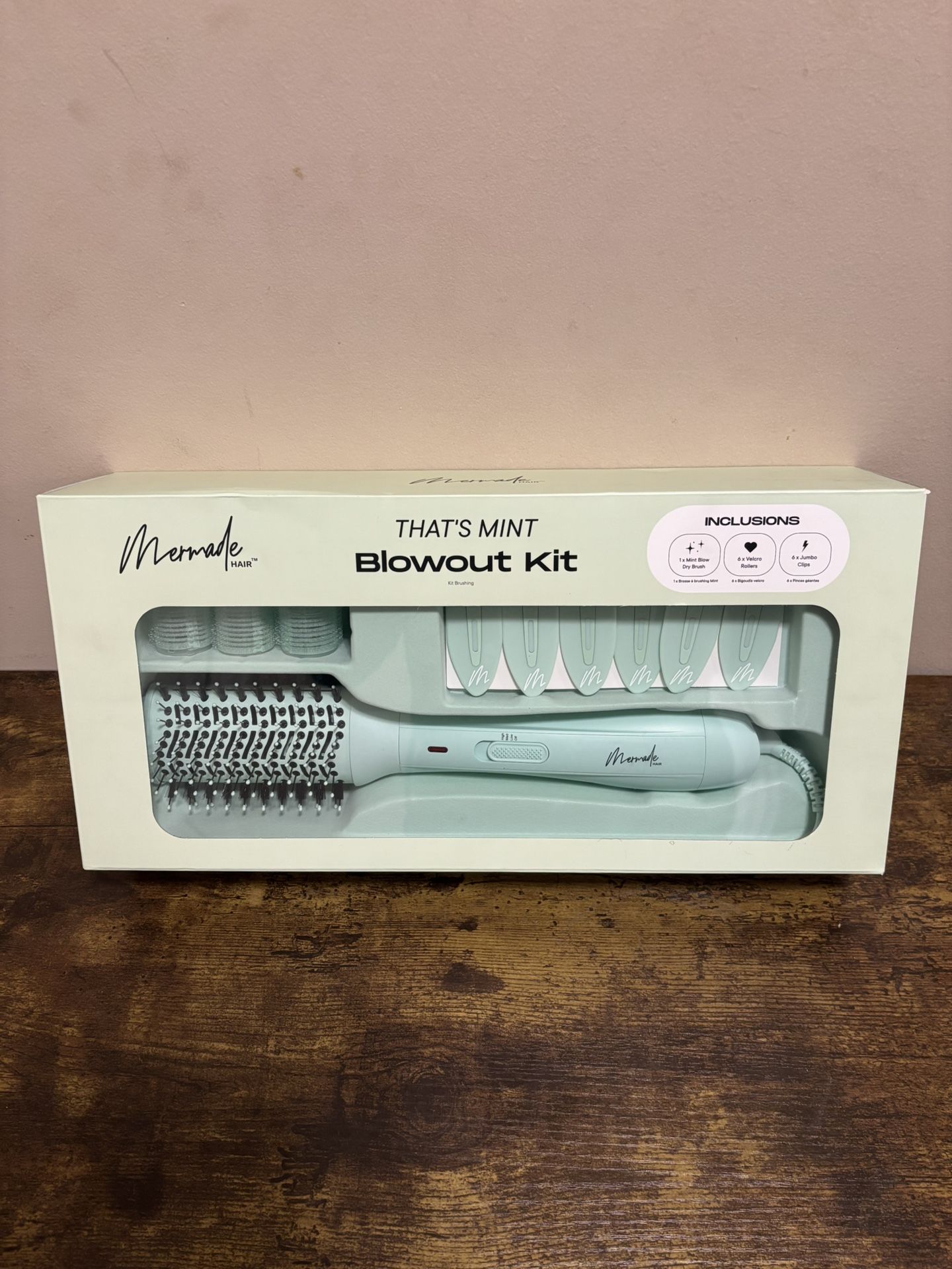 Mermade Hair Blowout Kit | Blow Dry Brush, Velcro Rollers, Jumbo Clips | New In Box