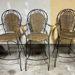 “Black Friday” Wicker & Metal Mix Barstool (Set Of 3)