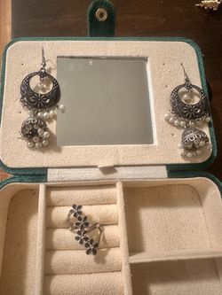 Silver Jhumka Earrings and Flower Ring Set