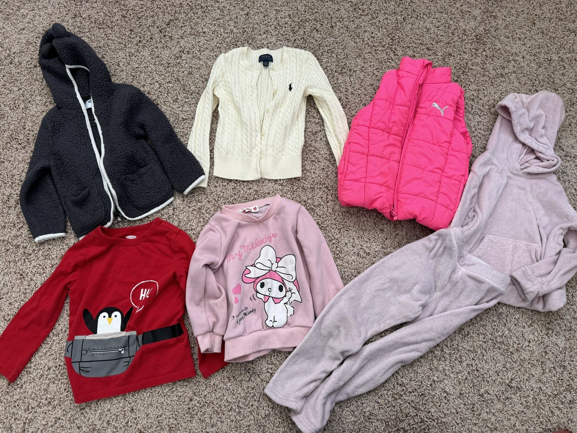 Size 3T/4t Toddler Girl Clothes, Bear Hoodie Jacket, Puma Vest, Polo Cardigan Spring 
