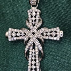 "14K GoldIced Out Diamond Cross Pendant with Interwoven Design in White Gold