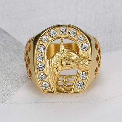 Gold Toned Stainless Steel CZ Elvis Replica Horseshoe Ring