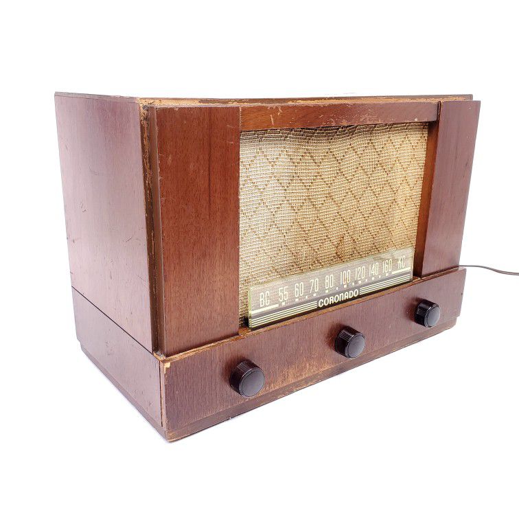 Working!! Vintage Tube Radio Coronado AM Tabletop Wood 43-8685 6 Tubes Rare MCM
