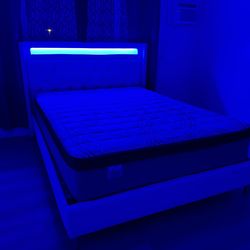 Queen Size bed frame with led lights mattress including.       Cama Queen size con Luz led  Colchon incluido