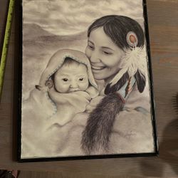 ART POSTER ~ Amy Franks Lithograph Native Mother & Child Donald Art 16x20