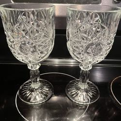 2 Vintage Libbey Glass  Hobstar Goblets/Wine Glasses