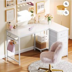 48 Inch Computer Desk with 4 Fabric Drawers, Storage - White