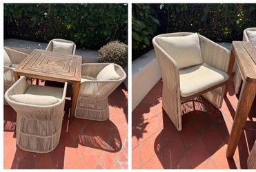 Pottery Barn Wicker Dining Table & Chairs (Set of 4) with Slipcovers