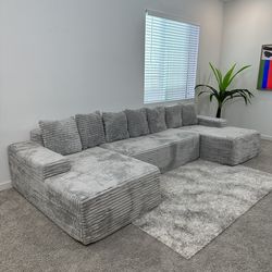 New Frost Grey Double Chaise Cloud Sectional Sofa Couch