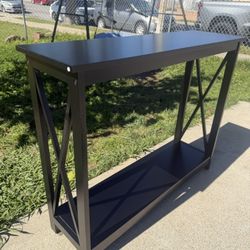 2 Tiers Console Sofa Table with Storage Shelves, Narrow Entryway Table with X-Frame for Living Room 