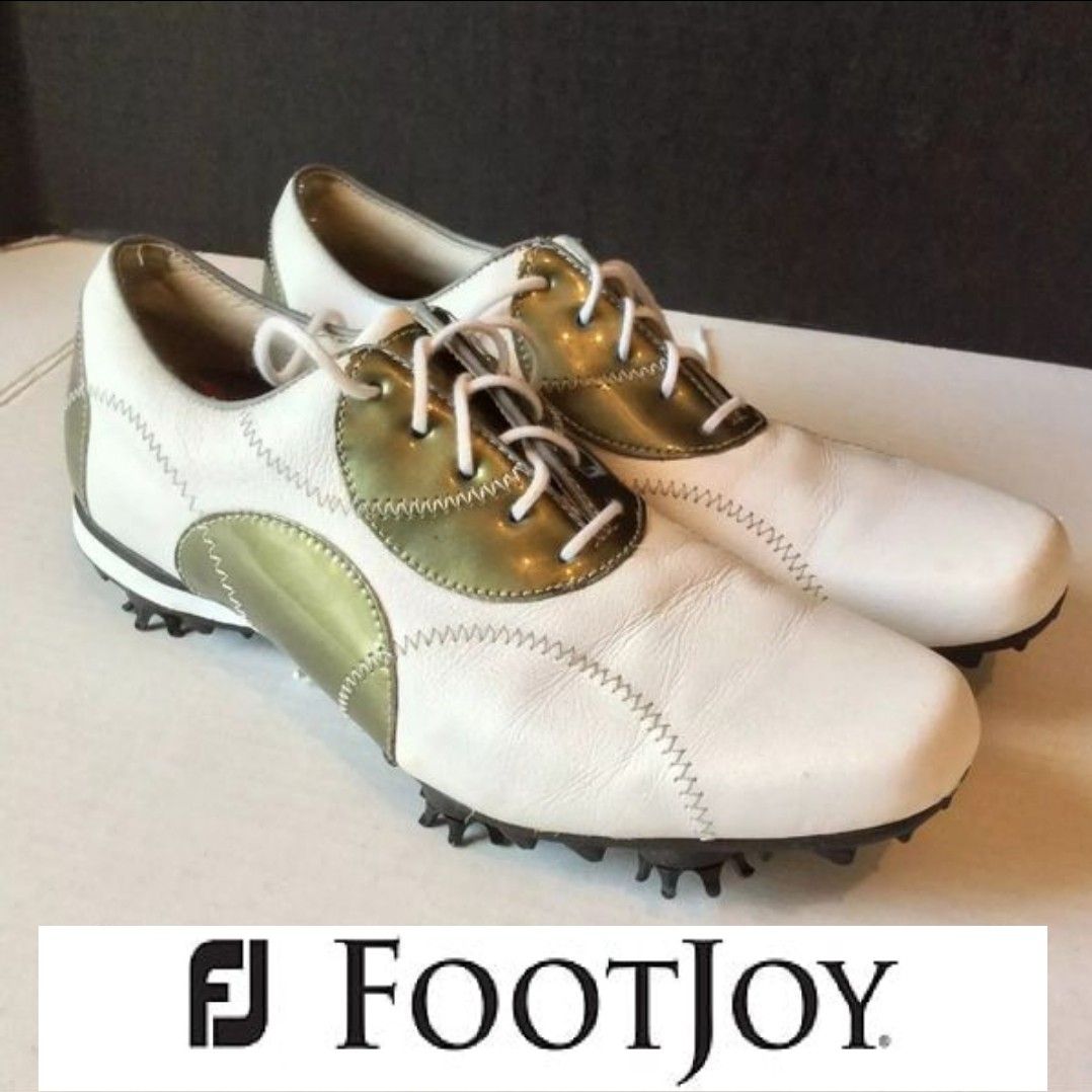 $30 FootJoy LoPro Collection Womens Golf Shoes Soft Spikes Sz 8.5 White green 97075