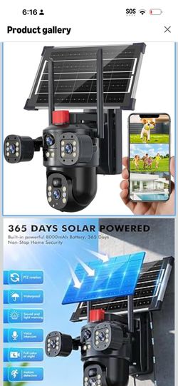 360 PTZ Dual Lens Solar Security Camera, Wireless Outdoor WiFi, Battery Powered, Color Night Vision, PIR Human Detection, 2-Way Audio, IP66 Waterproof