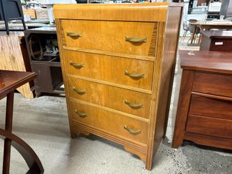 Vintage Blonde Art Deco Waterfall 4-Drawer Dresser