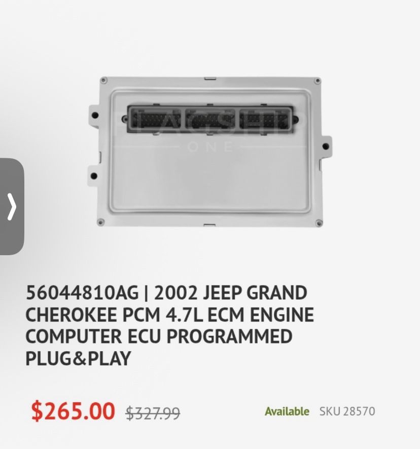 (contact info removed)0AG | 2002 JEEP GRAND CHEROKEE PCM 4.7L ECM ENGINE COMPUTER ECU PROGRAMMED PLUG& PLAY 