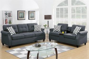 Sofa & Loveseat W/USB Console - Blue Grey Color
