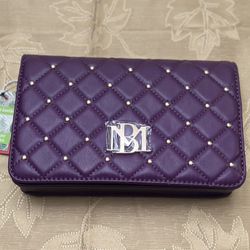 Badgley Mischka Designer Crossbody Purse – Plum Quilted Vegan Leather, Brand New