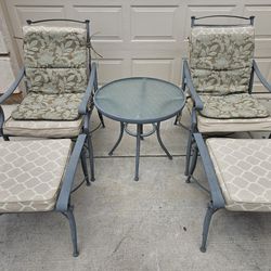 Adjustable Reclining Chairs w/ Ottomans & Side Table
