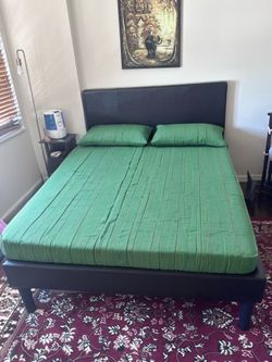 Queen Brown Leatherette Platform Bed