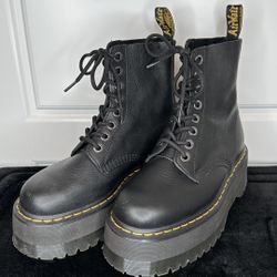 Dr. Martens, 1460 Max Platform Boots, Black, Pisa Leather, Size 7.