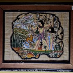 Rare Authentic Hand Painted Ancient Egyptian Papyrus-Hunting in River Nile.