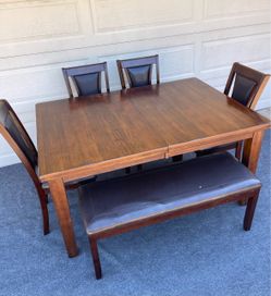 6-PC FORMAL DINING SET RICH DARK BROWN FINISHED (TABLE, BENCH AND 4 PADDED CHAIRS)
