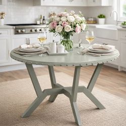 46” Green Retro Mid-Century Round Table with Cross Legs [NEW] **Assembly Req** 