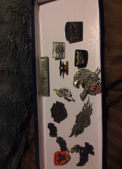 Harley Davidson & misc pins & buckles