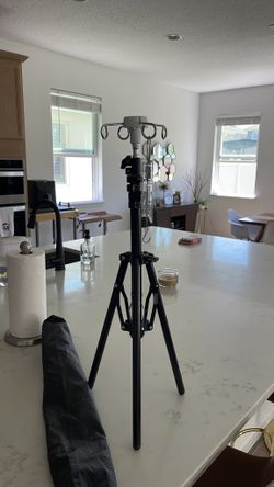 Foldable IV Pole Stand, Portable Telescoping Floor Stand with 4 Hooks