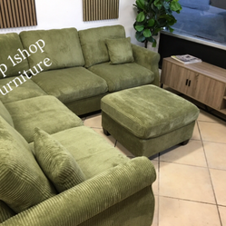 Gorgeous 4-Pc Corduroy Sectional Sofa With Ottoman