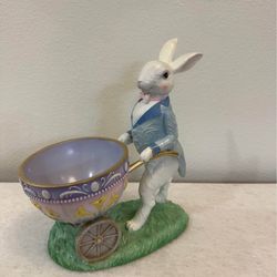 Pastel Easter Bunny Pushing Decorative Cart Candy Bowl