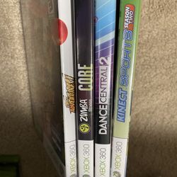 Set of 4 Xbox 360 Kinect games. 4$ for all 4.  Zumba fitness core Dance central 2 Sports season 2 Kinect adventures 