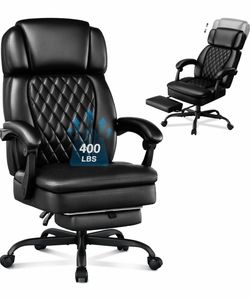 400lbs Executive Office Chair with Foot Rest for Heavy People, Ergonomic Big and Tall Desk Chair with Adjustable Headrest, High Back PU Leather Comfy 