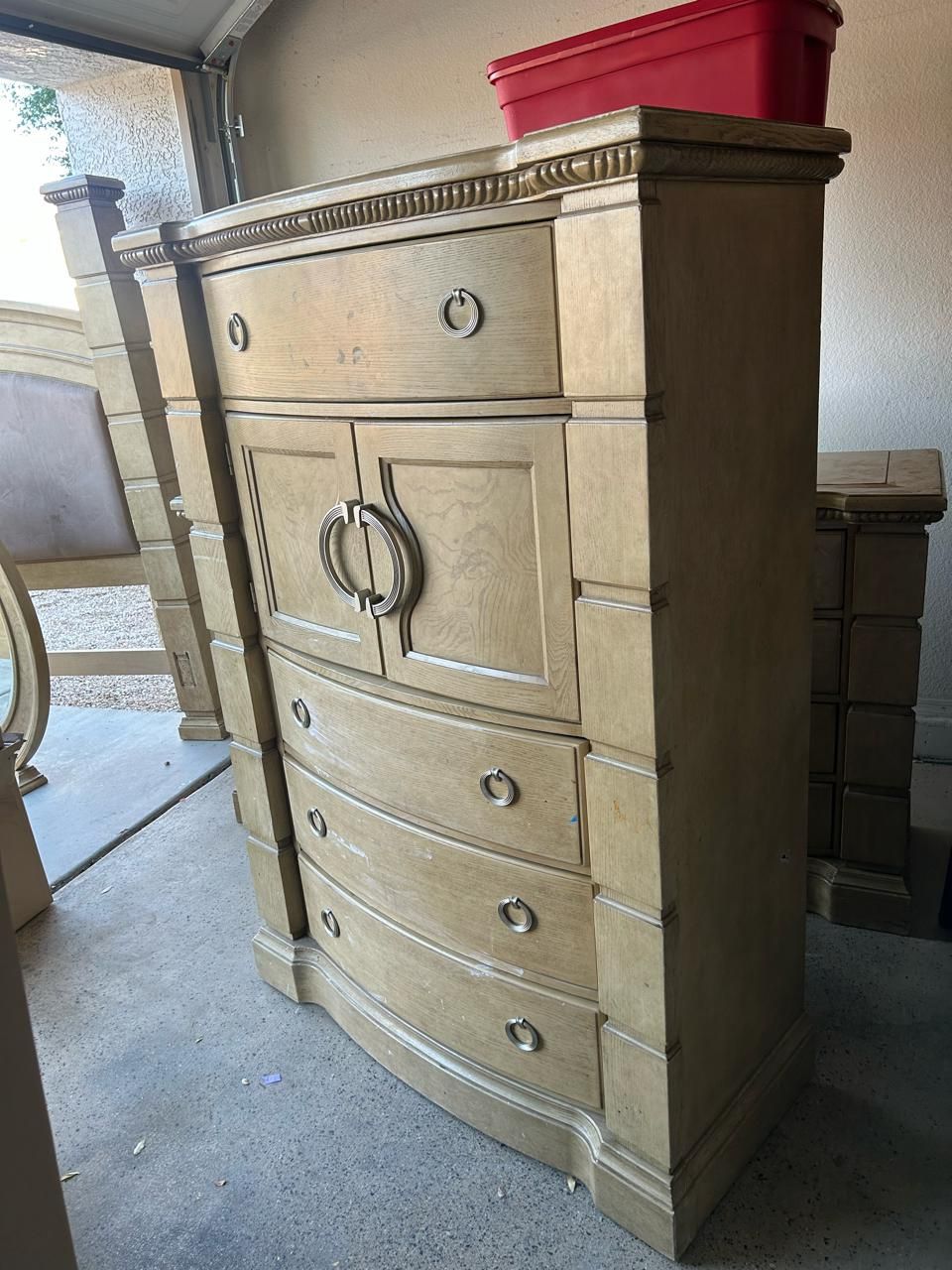 Bedroom Set, Head and Foot Board, Dresser with Mirror, And Chest