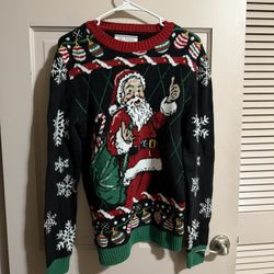 Ugly Holiday Sweater Size Large Santa Claus Thumbs Up Christmas Party 