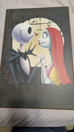 Discontinued Disney Nightmare Before Christmas Jack & Sally Wood Wall Sign (13" x 19")