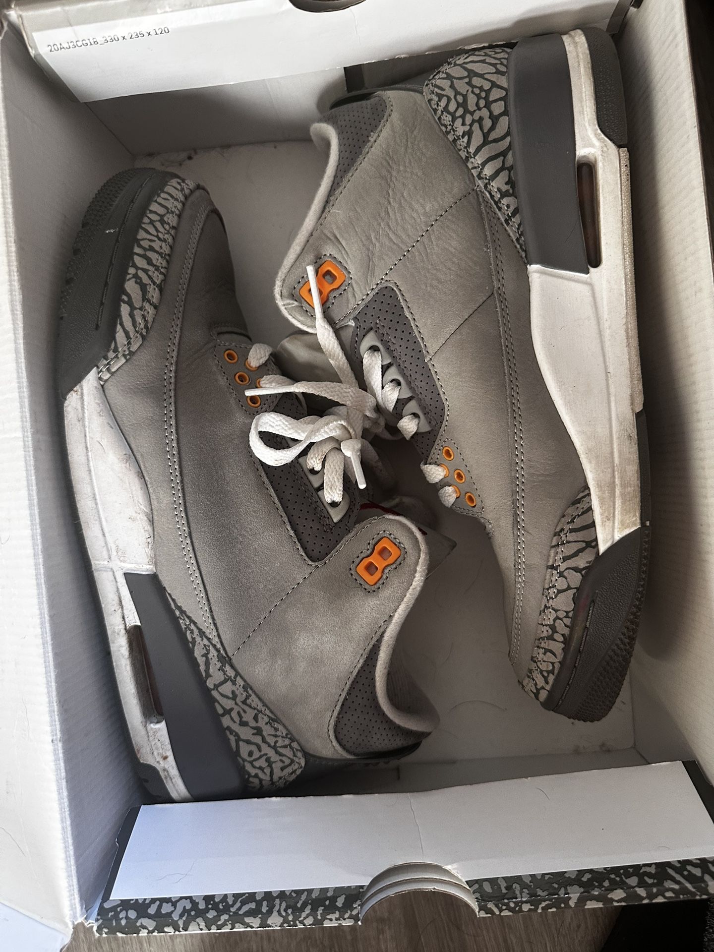 Cool Grey Jordan 3s Size 8.5 OG Box