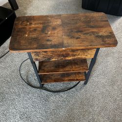 Rustic Flip-Top End Table w/ Built-In Power Outlets & USB Ports